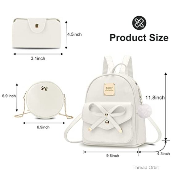 Mini Leather Backpack Set 3-Piece Bowknot Daypack Crossbody Purse main image 6